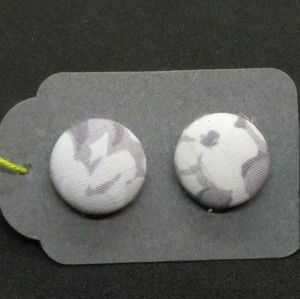 Grey and White Button Stud Handmade Earrings